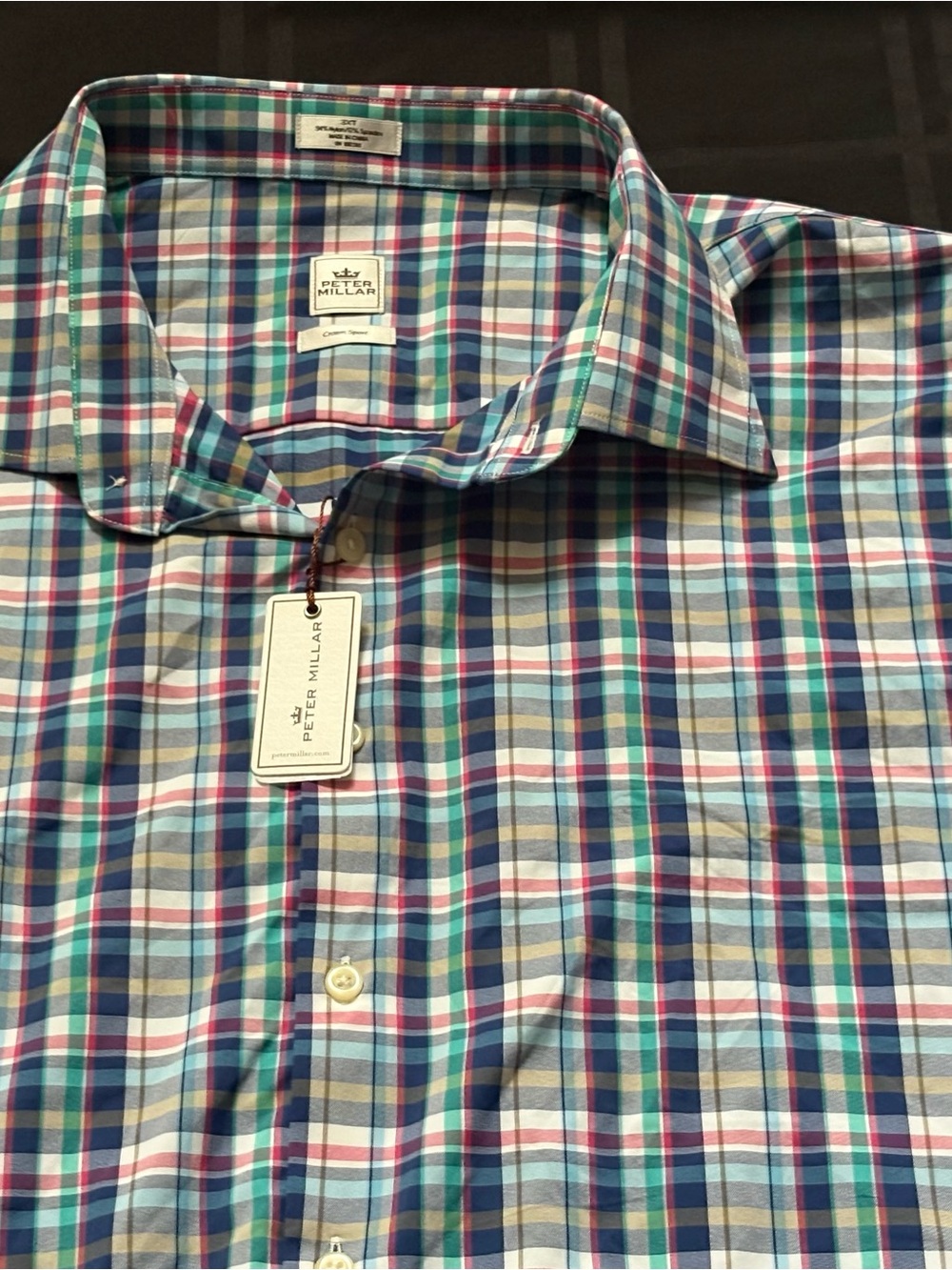 Peter Millar Crown Sport Performance Stretch 3XT Long Sleeve Shirt Plaid NWT